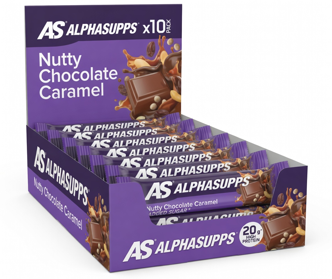 Barritas energéticas de chocolate, caramelo y nueces de Alphasupps